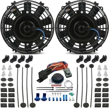 DUAL 7-8 INCH 90W ELECTRIC COOLER FAN ADJUSTABLE PROBE THERMOSTAT CONTROLLER KIT