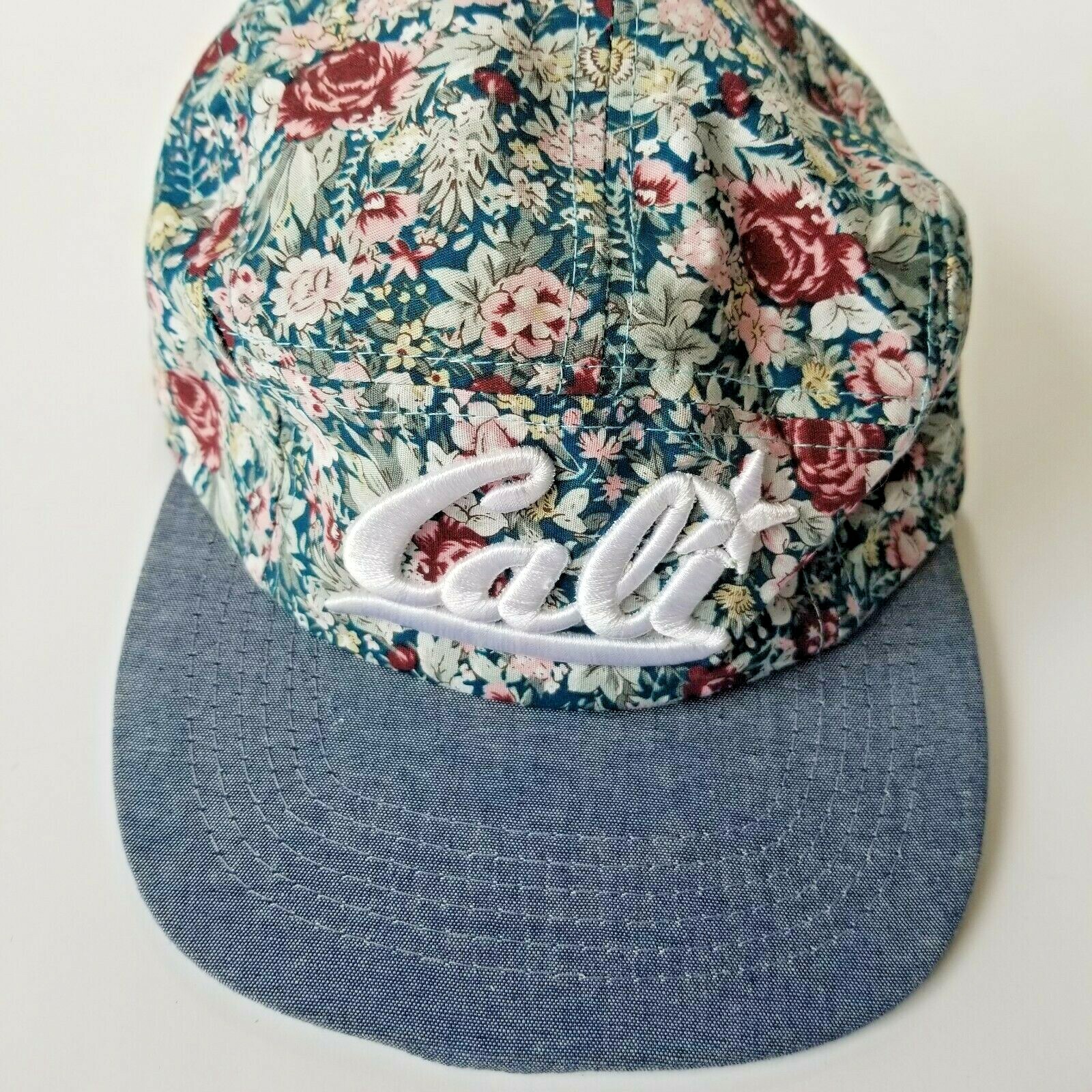 80's 90's Cali Floral Denim Hat California Embroidered Baseball Cottagecore