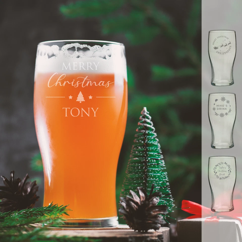 SO BESPOKE Personalised Pint Glass Custom Engraved Christmas Beer Glass Unique Gift Idea