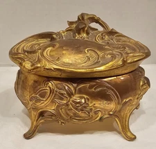 Antique W B Mfg Weidlich Bros Art Nouveau Jewelry Casket Trinket Coffin Box Gold