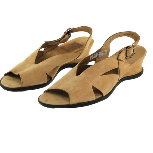 NEW ARCHE Sandals Wedges Sz. 41 EU 9.5 US Nubuck Strappy Slingback FRANCE Tan - Picture 2 of 7