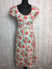 Seasalt Size UK 10 Mermaid tea Dress 100% Cotton Red & Green Floral Waist Tie