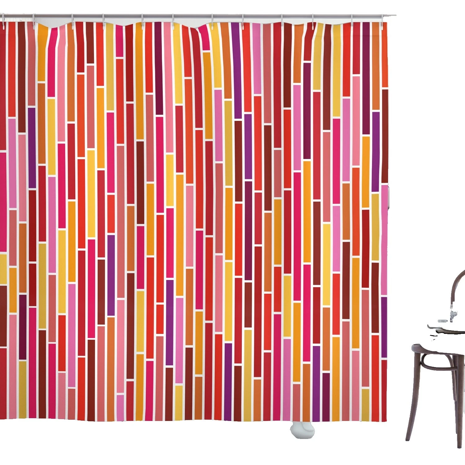多色条纹面料浴帘