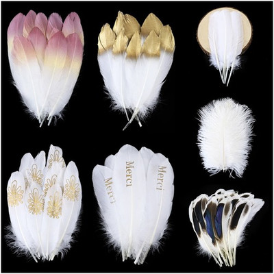 10-50PCS White Feathers Crafts Jewelry Headdress Ostrich Peacock Wedding Decor
