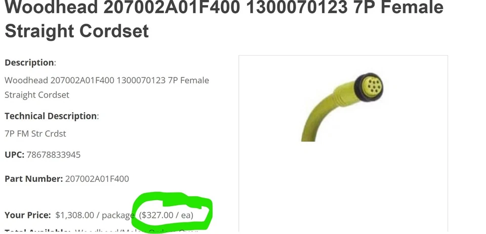 Conjunto de cabos de extremidade única 40 pés, 7 polos, fêmea 16/7 AWG, STOOW Crouse-Hinds [A9B5] - Imagem 2 de 4