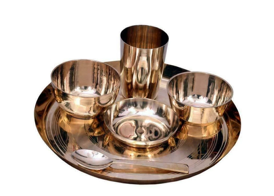 Pure Kansa/Bellmetal/Bronze Thali Set Dinner Set 6 Pieces Gift Set - Image 3 of 3