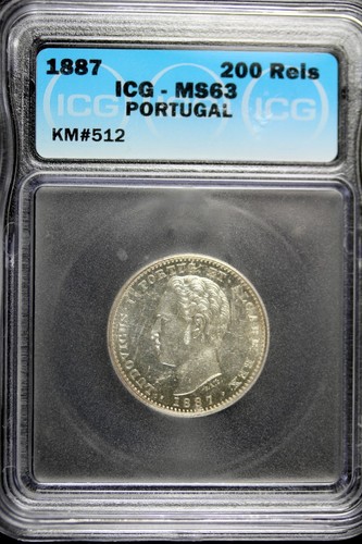 1887 - ICG MS63 PORTOGALLO 200 RISO!!  #B16575 - Foto 1 di 2