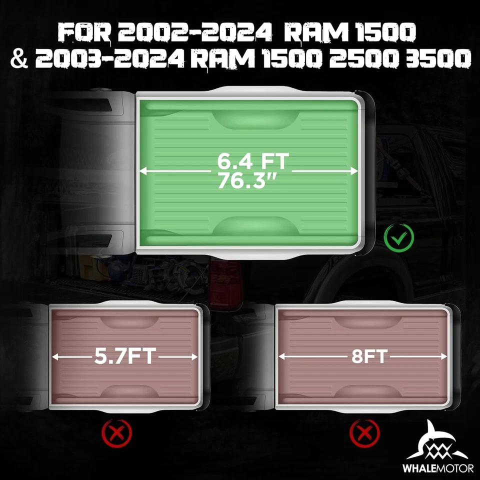Cubierta rígida Tonneau de 6,4 ft platón de 76,3" 3 pliegues para Dodge Ram 1500 2500 3500 2002-2025 Foto 2 de 4