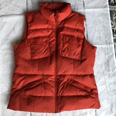 Vintage TOMMY HILFIGER Down Puffer Vest Jacket Orange Women Large Zipped Pockets