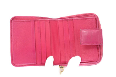 Auth Saint Laurent Zip Purse #0106 Mini Wallet Ysl Pink Leather