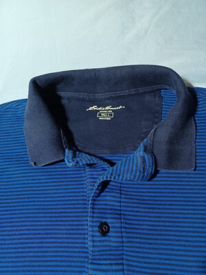 2000s Eddie Bauer Collared Horizontal Striped Polo Golf T-Shirt 