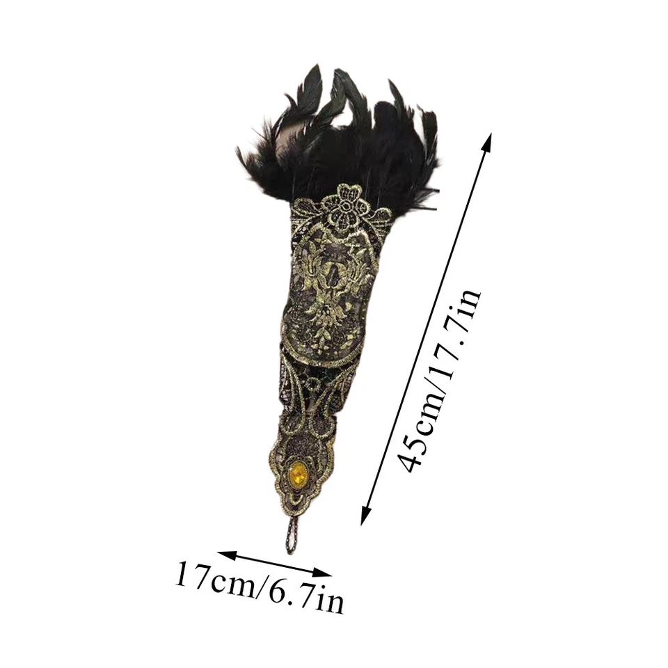 Damen Retro-Feder-Spitze-Lange Handschuhe Fingerloses Armband Gothic- , - Bild 2 von 4