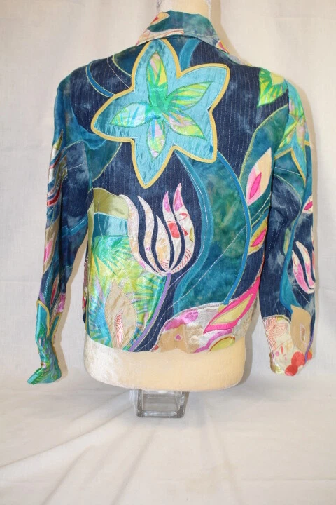 Blazer floral multicolor y con cuentas Sandy Starkman 100 % seda para mujer XS (150) Foto 3 de 4