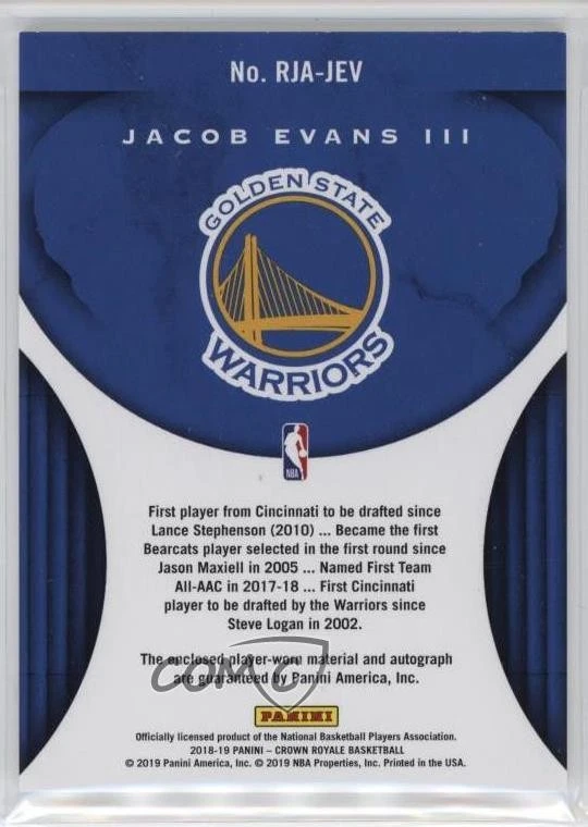 2018-19 Panini Crown Royale Rookie Jersey /199 Jacob Evans III #RJA-JEV Auto RC - Image 2 of 2