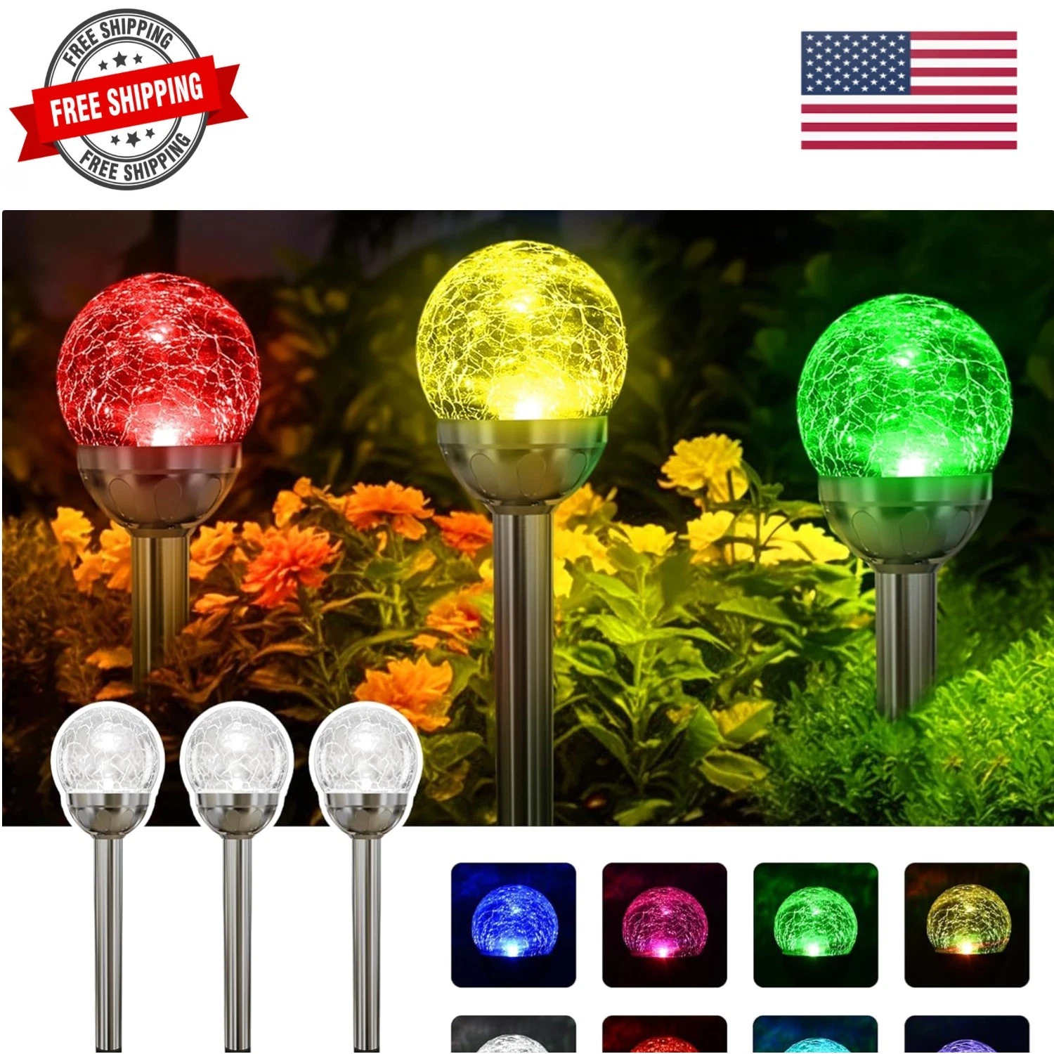 Solar Garden Lights Outdoor, 3 Pack Multi-Color Changing&White 2 Modes Solar ...
