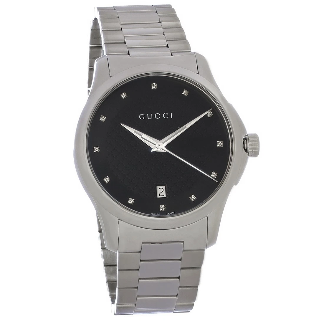 Montre Gucci G Timeless unisexe diamant cadran noir acier inoxydable quartz YA126456