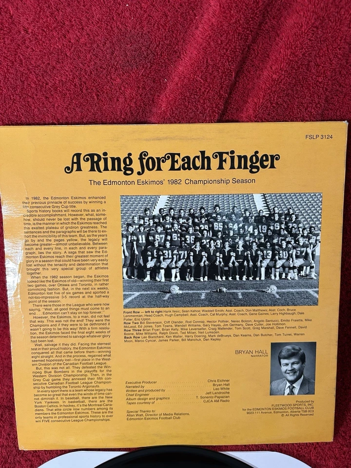 Disco de vinilo CFL EDMONTON ESQUIMALES 1982 temporada de campeonato fútbol americano de Canadá RARO Foto 4 de 4