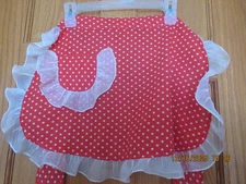 Vintage Handmade Red & White Half Apron White Stars with pocket Sheer Ruffle