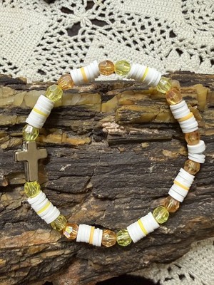 Cross Easter Spring Bracelet Multiple Color Options Elastic Knot Tied