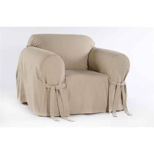 Funda para silla de sarga de algodón cepillado de 2 piezas en caqui - Imagen 1 de 3