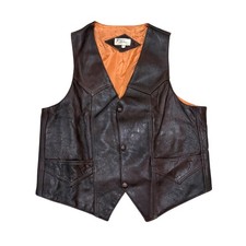 Vintage 70s Brown Leather Western Biker Vest Size 44 Made in Mexico Ranch-Man