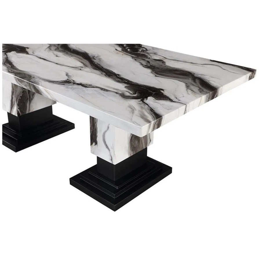 Mesa de jantar Global Furniture EUA preto/branco D12DT tampo de mármore falso - Imagem 4 de 4