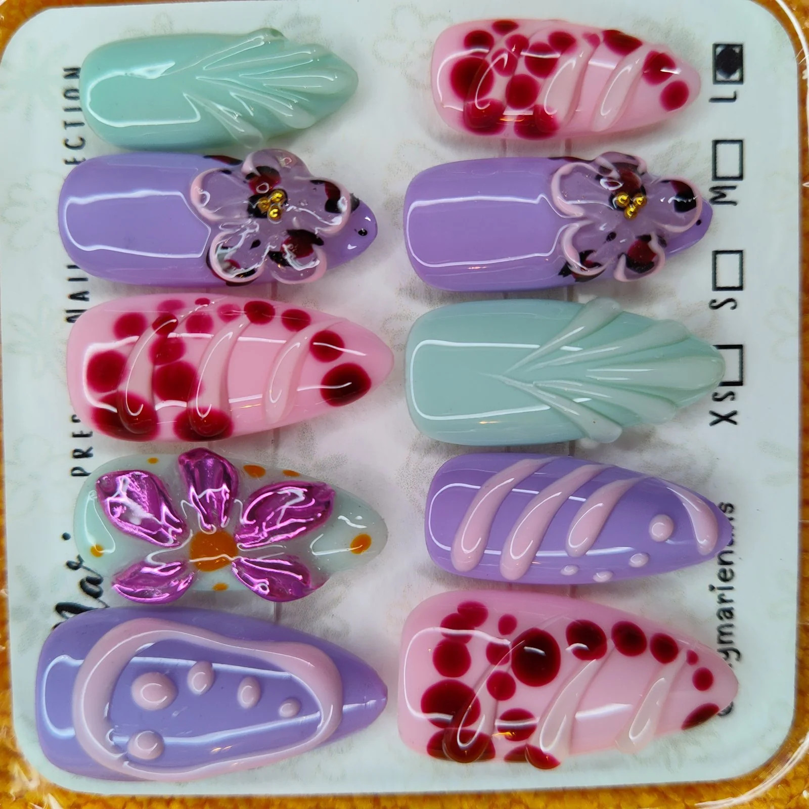 SkyMarie Handmade Pastel Jelly 3D Floral Press-On Nails | Purple Mint Pink