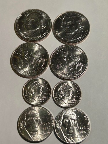 2026 P&D250th Anniversary 8 Coin Set 4 Qtrs, 2 dimes, 2 Niickels BU uncirculated