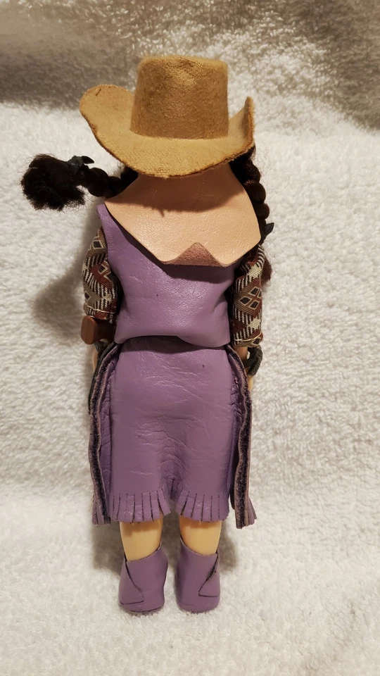 Vintage 7.5" Carlson Doll cowgirl Purple Outfit Blue Eyes Brown Hair Sleepy Eyes - Image 2 of 4