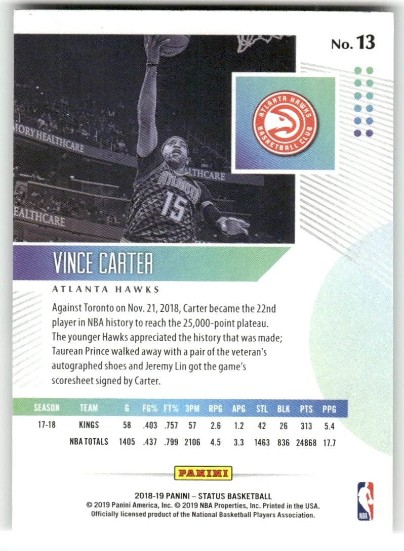 Vince Carter - 2018-19 Panini Status Basketball - Atlanta Hawks #13