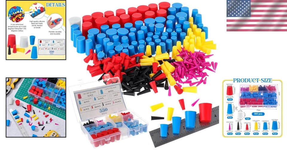 Tapones de silicona versátiles: paquete de 350 en 8 tamaños para revestimiento y protección de agujeros Foto 2 de 4