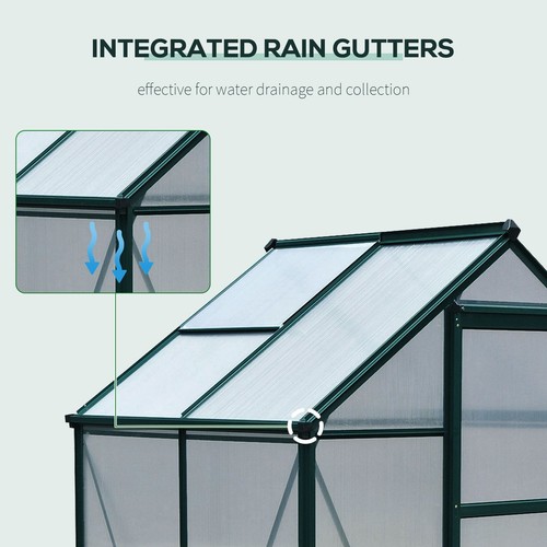 Outsunny 6x4ft Walk-In Polycarbonate Greenhouse Plant Grow Galvanized Aluminium - Picture 5 of 11