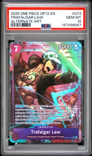 2025 ONE PIECE OP12-LEGACY OF THE MASTER ALTERNATE ART #073 TRAFALGAR LAW PSA 10