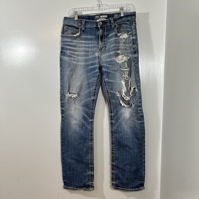 BKE Tyler Straight Jeans Mens 34 R Blue Baggy Distressed Faded Denim 100% Cotton