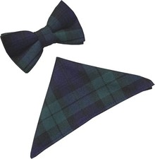 Men's Black Watch Scottish Tartan Bow Tie  Hanky Set