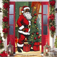 African American Christmas Decorations – Black Santa Claus Door Cover, Xmas Fron