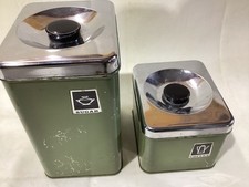 VTG Queen Line Metal Canister Set Of 2 Chrome Lids Vintage Kitchen