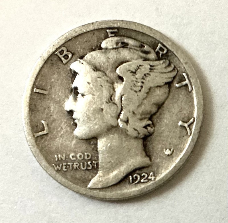 1924-S   X/FINE.   SILVER MERCURY DIME SEMI KEY  Low Mintage scarce