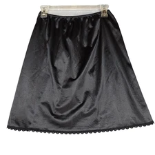 Vtg Warners Perfect Measure Nylon Half Slip Sz L  21” Lace Trim Black USA 55308