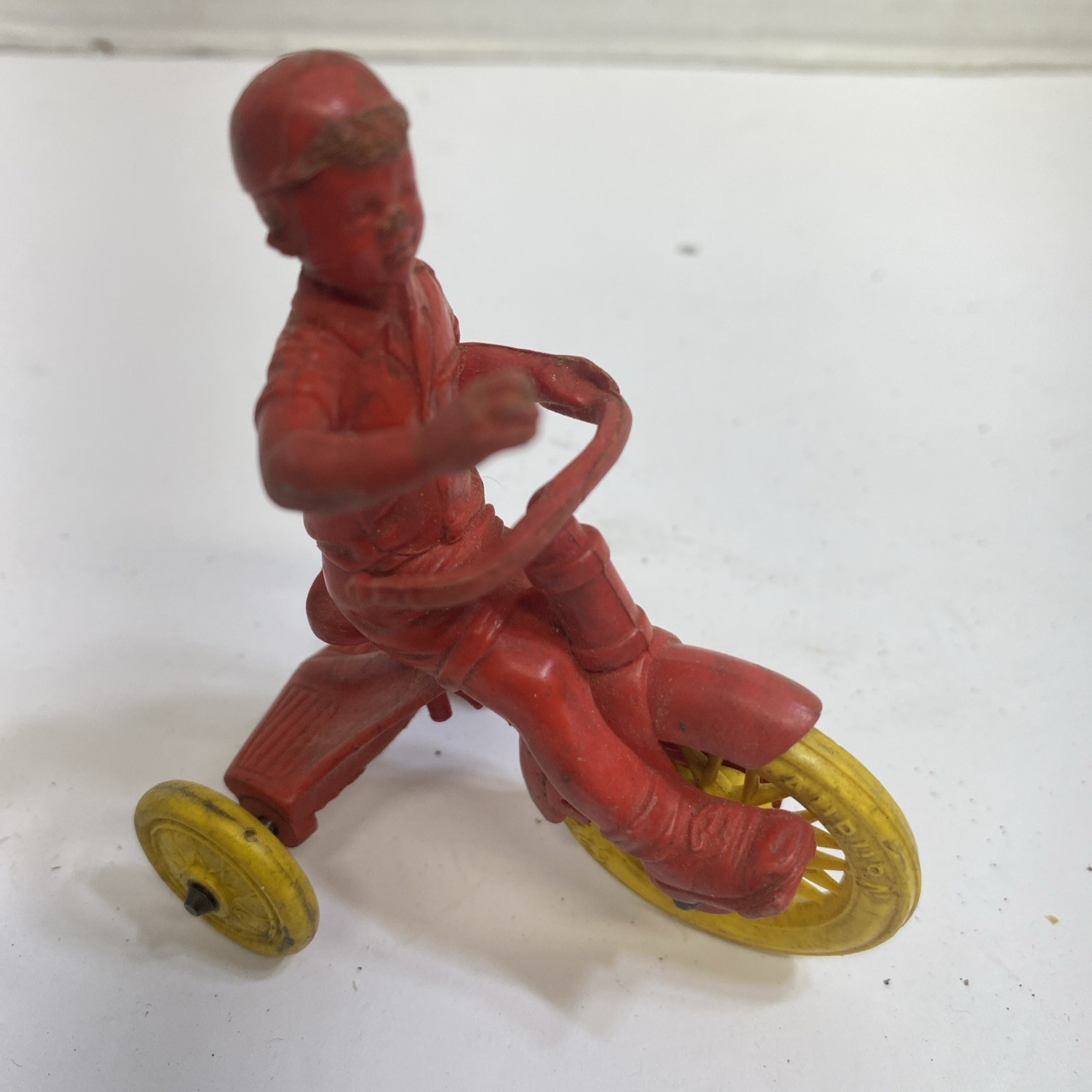 1950s Auburn Vinyl Rubber Boy On Trike Tricycle Red With Yel
