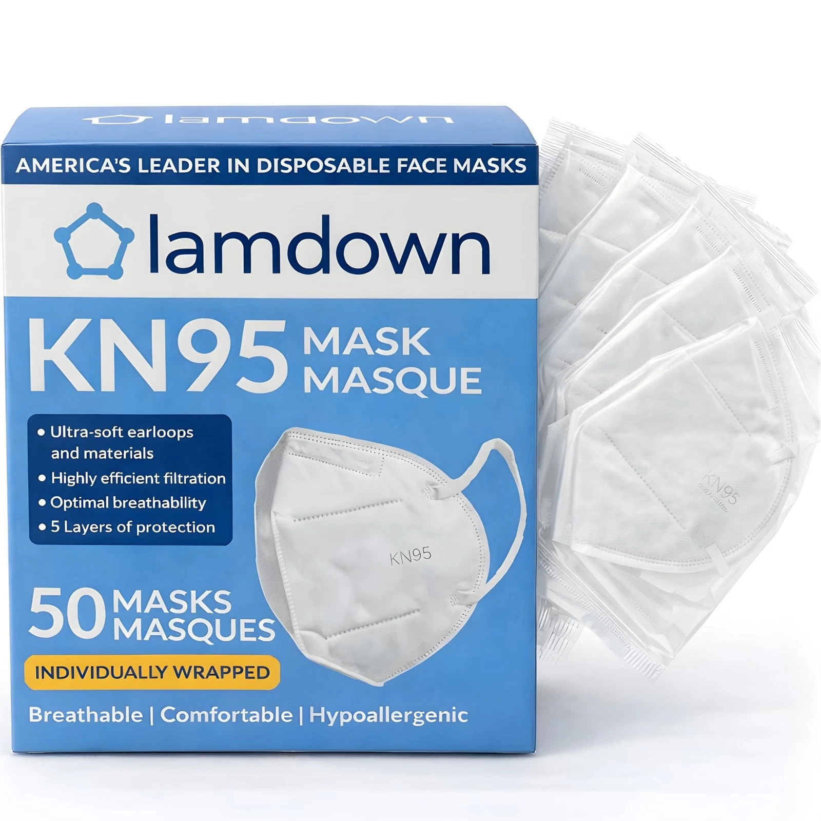 50Pack KN95 Face Masks, Individually Wrapped, Premium Disposable Dust Mask, W...