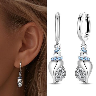 PANDACH 925 Sterling Silver AAA CZ Seashell Drop Earrings For Women Jewelry Gift