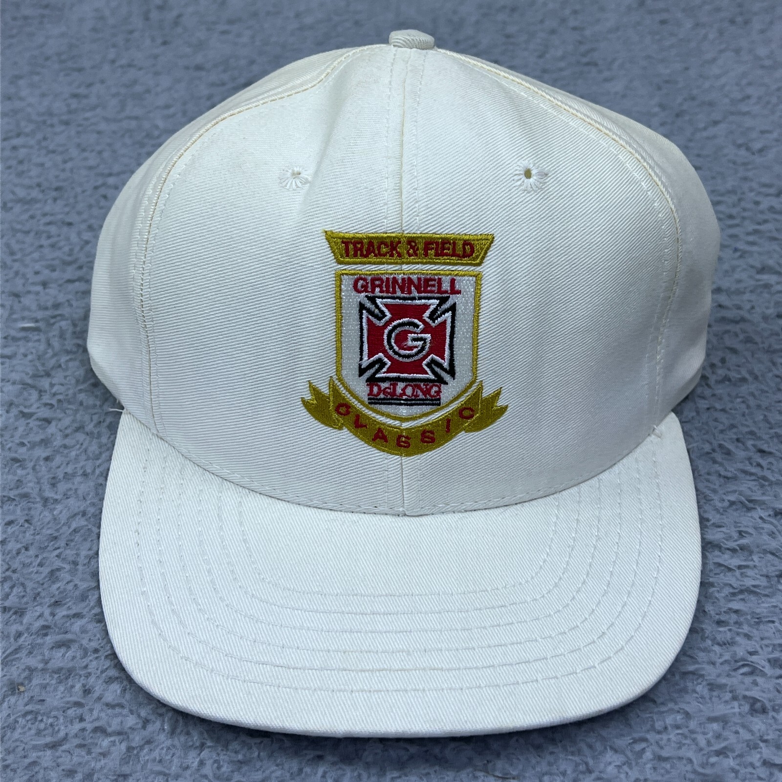 VTG DeLong Grinnell College Hat White Track & Field G Logo Trucker Cap USA Made