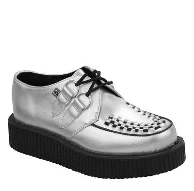 T.U.K. A8523 TUK 2-Ring Round Low Creeper Silver Leather Rockabilly