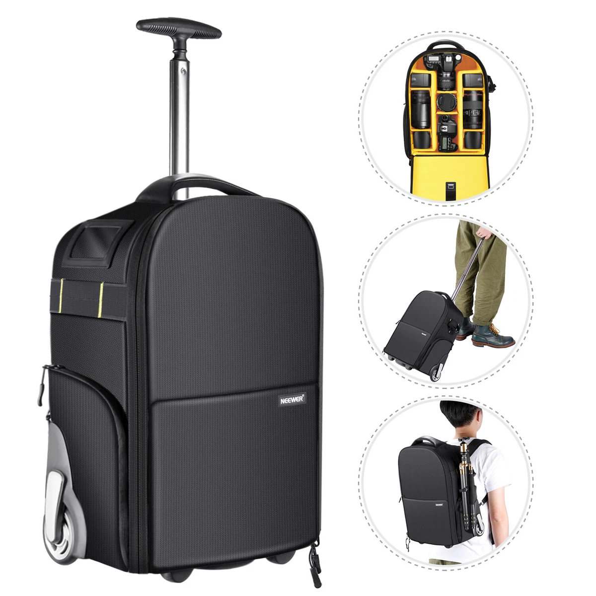Neewer 2 in 1 Wheeled Camera Backpack Anti shock Detachable Padded