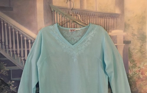 Schönes helltürkises Langarm Damen besticktes Kurti Top Gr. M von Rupien - Bild 4 von 12
