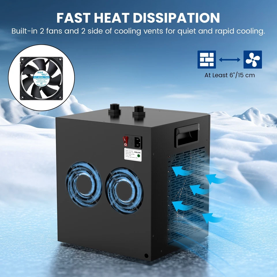 300L 1/3 HP Aquarium Chiller Water Chiller Hydroponic Tank Cooler With Remote - Image 4 of 4