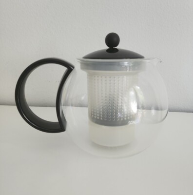 Teapot French Press 4 cups BODUM ASSAM w/Handle Lid Clear Plastic Tea Basket 