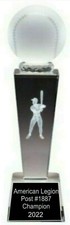 BASEBALL CRISTAL TROPHY AWARD 1ER CHAMPION 8,75" GRAVURE GRATUITE LIVRAISON RAPIDE
