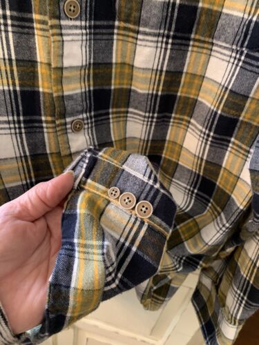 Cabela’s Mens M Flannel Shirt Yellow Black White Plaid Long Sleeve - Picture 7 of 9